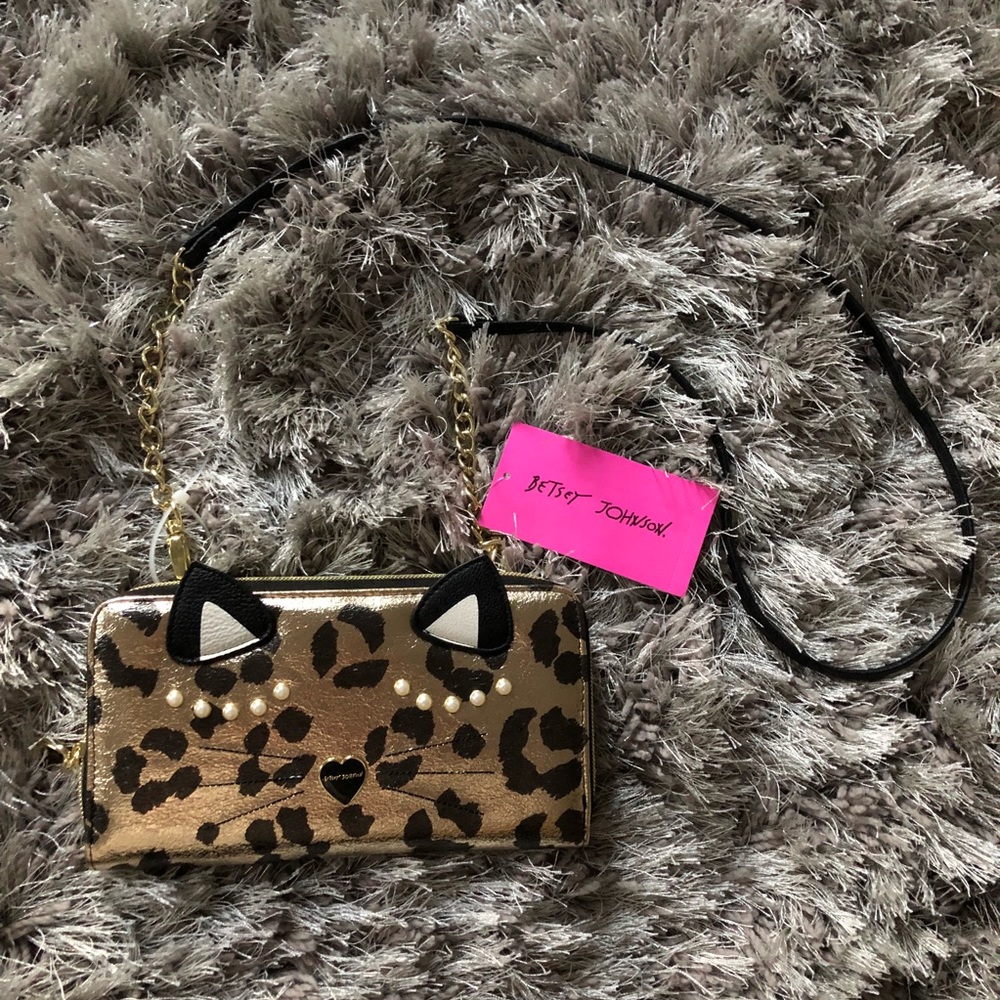 Betsey Johnson Gold Leopard Print Crossbody Bag